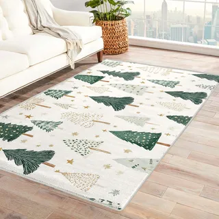 Generisch Wald Teppich Kinderzimmer - Teppich Wohnzimmer Schlafzimmer Baum Weihnachten, Kleiner Teppich Stern, Weich Kurzflor & Waschbar & rutschfest Fussmatte Innen, Kinderteppich 60x90 cm