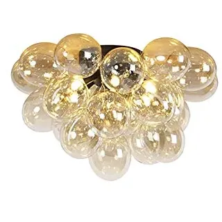 Qazqa - Design Deckenleuchte I Deckenlampe I Lampe I Leuchte schwarz mit Braunglas 6 Lampen - Uvas I Wohnzimmer I Schlafzimmer - Kugel I Kugelförmig - LED geeignet G9