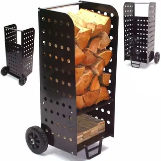 Kaminholzwagen Kaminholzkorb XL Holzwagen Holzkorb Holz Kaminkorb Brennholz - Schwarz