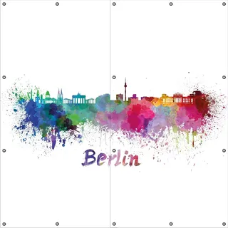 Wallario Outdoor-Poster für Garten oder Balkon, Motiv Städte als Aquarell - Skyline von Berlin, in ca. 180 x 180 cm - Weiß