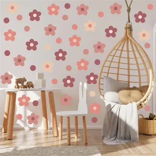 Wandtattoo Kinderzimmer 180 Stück Gänseblümchen Wandsticker, Blumen Wandaufkleber Selbstklebend, Wasserfest Floral Wanddeko für Kinderzimmer Mädchenzimmer Babyzimmer Schlafzimmer (Gänseblümchen)