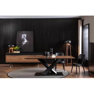 Möbel Set Couch Stuhlgruppe Garnitur Sofa Schwarz Möbel Esszimmer Stühle - Braun