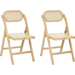 BELIANI Esszimmerstuhl 2er Set Hellbraun Bambusholz Geflochtene Sitzfläche Klappbar Boho Stuhl mit Weiner-Geflecht Holzstuhl Klappstuhl ohne Armlehnen - Braun, Beige