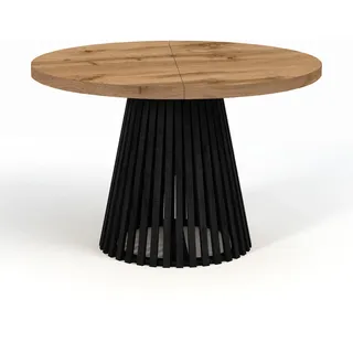 dekori.interiors Dekori_Interiors Esstisch, Eiche Wotan, Schwarz, Holz, Rund, 90x77x140 cm, Esszimmer, Tische, Esstische