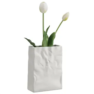 Navaris Paper Bag Vase aus Keramik - Papiertüte Deko Blumenvase für Fensterbank Sideboard Kommode - für Blumenarrangements und Trockenblumen - Wohnzimmer Deko in Beige