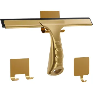 Duschabzieher, Fensterabzieher, Edelstahl Duschwand Wischer – Allzweck-Duschabzieher für Duschglastür, Spiegel, Badezimmer, 25,4 cm – Mehrzweck mit 2 Klebe-/Quadrathaken zur Reinigung (Gold)