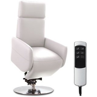 Cavadore TV-Sessel Cobra mit 2 E-Motoren und Aufstehhilfe / Elektrischer Fernsehsessel mit Fernbedienung / Relaxfunktion, Liegefunktion / bis 130 kg / M: 71 x 110 x 82 / Echtleder Weiß