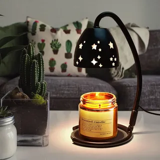 Kerzenwärmer Lampe mit Sterneffekt, Dmmbare Duftlampe für Kerzen in Gläsern, Timer Candle Warmer mit Untersetzer, Geschenk für Heimdekoration