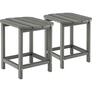 COSTWAY 2er Set Beistelltische Outdoor , Gartentische wetterfest aus HDPE, Kleiner Balkontisch, Kaffeetisch 48x37x46cm Grau - Grau