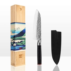 KOTAI Santoku Kochmesser| Professionelles Küchenmesser| 18-cm-Klinge| Von Hand geschärft| Ultrascharfer 440C-Edelstahl| Pakkaholzgriff | Versteckte Vollseide