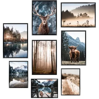 Heimlich – Poster-Set – 4 A3 / 30 x 42 cm + 4 A4 / 21 x 30 cm – Premium-Poster – ungerahmte Drucke – moderner Stil – Achtsamkeit in der Natur