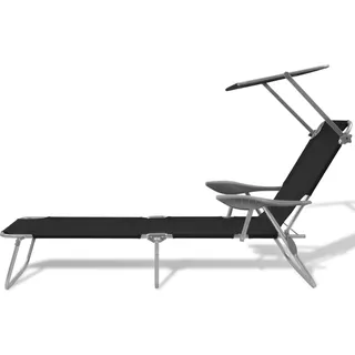 vidaXL Sonnenliege mit Sonnenschutz Stahl Schwarz - Schwarz