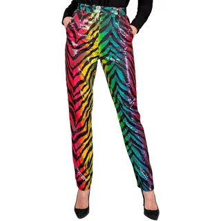 W WIDMANN MILANO Party Fashion - Party Fashion Paillettenhose für Damen, Disco Fever, Schlagermove, Damenhose, Animal Print