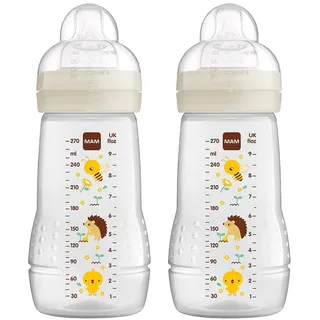 MAM PP-Flasche 2er Pack Easy Active Trinkflasche im 2er-Set 270 ml Baby Trinkflasche inklusive Sauger Größe 1 - Biene & Igel
