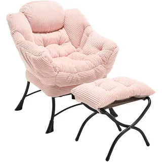 Redom Loungesessel Set mit Hocker Flanell, Metallgestell 69,9/64/95 cm Rosa , Textil , 69.9x95x64 cm , Wohnzimmer, Sessel