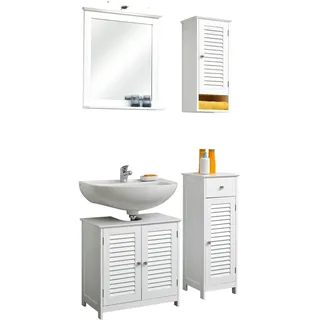 Saphir »Quickset 928 4-teilig, Waschbeckenunterschrank mit LED-Spiegel«, (5 St.), Unterschrank, Hängeschrank, 4 Türen, 1 Schublade, Weiß weiß
