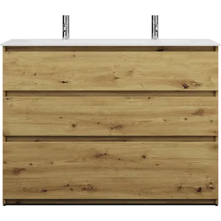 burgbad Lin20 Mineralguss-Waschtisch Weiß Matt mit 2 Armaturbohrungen inklusive Waschtischunterschrank, 3 Auszüge, 1220x495x902mm, SGHW122F5353C0037, Farbe: Eiche Dekor Urban