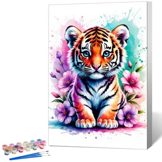 OkarinaArt Malen nach Zahlen für Erwachsene mit Rahmen – Tiger & Tiere, Framed Paint by Numbers Set auf Leinwand für DIY Wanddekoration, 20 x 30 cm
