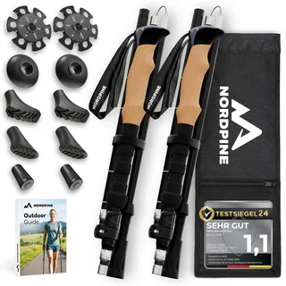 Wanderstöcke faltbar - Carbon & Aluminium für Damen & Herren - Ultraleichte Trekkingstöcke mit Korkgriff & Wolframspitze - Nordic Walking Stöcke mit Gummipuffer - Trekkingstöcke faltbar