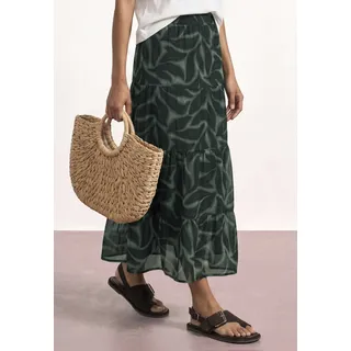 Maxirock STREET ONE, Damen, Gr. 38, grün (deep bound grün), Web, Obermaterial: 100% Polyester, bedruckt, geblümt, normal lang, Röcke Maxirock, Sommer aus Chiffon mit Print/Weich fallende Volants