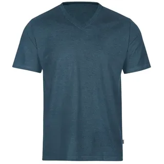 T-Shirt TRIGEMA "TRIGEMA V-Shirt DELUXE Baumwolle", Damen, Gr. 3XL, blau (jeans, melange), Single Jersey, 100% Baumwolle, Basic, lang, V-Ausschnitt, Shirts T-Shirt