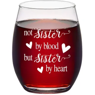 Joymaking Weingläser Sister Geburtstagsgeschenk, Weinglas ohne Stiel, Rotweinglas mit Not Sisters By Blood But Sister By Heart, Beste Freundin Geschenke für Schwester, Mädchen und Frauen, 450ml
