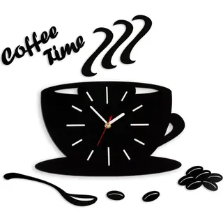 ZEGAR Wanduhr Coffee Time Kaffeetasse Schwarz - Schwarz, Weiß