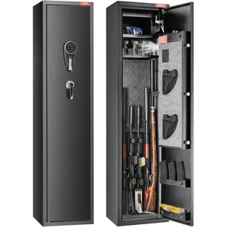 VEVOR Waffentresor für 5 Gewehre, Gewehrtresor mit digitalem Tastenfeld & Schloss, Waffenaufbewahrungsschrank mit eingebautem Aufbewahrungsfach, herausnehmbarem Aufbewahrungsregal für Langwaffen