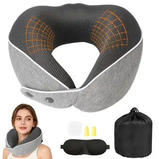LURICO Nackenkissen Flugzeug, Reisekissen Memory Foam Kissen Nackenhörnchen Schlaf Flugzeugkissen gegen Nackenschmerzen mit Aufbewahrungstasche, Augenmaske, Ohrstopfer für Auto, Zug