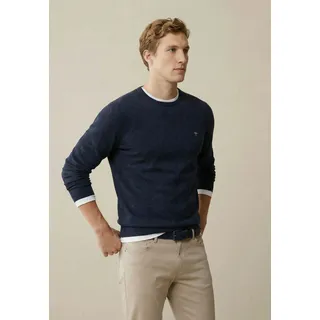 Strickpullover FYNCH-HATTON "FYNCH-HATTON Langarmpullover", Herren, Gr. XXXL (60/62), blau (navy), Strick, Obermaterial: 100% Baumwolle, unifarben, normal hüftbedeckend, Rundhals, Flachstrickbündchen, Pullover Strickpullover, mit Logostickerei