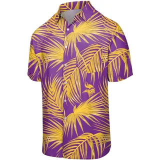 FOCO Herren Hemd, Blumenmuster, Kurze Ärmel, Baltimore Ravens SMU, Blumenmuster, Knopfleiste, Größe L L Minnesota Wikinger