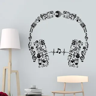 ANATTASOUL Kopfhörer im Graffiti-Stil Wandtattoo, Wandaufkleber Wandsticker Wanddeko Selbstklebend für Wohnzimmer, Schlafzimmer, Flur, Badezimmer, Küche, Wanddeko(2pcx96x30cm)