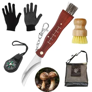 LIMEOW 1 Satz Pilzmesser Pilzmesser Set Pilzsammler Set Pilzbürste Pilzpinsel Pilztasche Mushroom Knife Schwammerlmesser Messer für Pilze Sammeln Picking-Set für Den Hausgebrauch und Den Außenbereich
