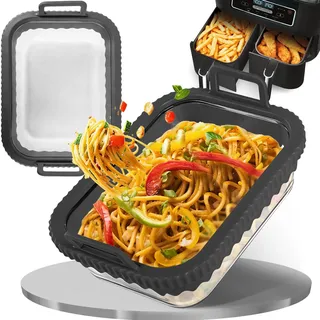2 Stück Glas Auflaufform für Airfryer – Hitzebeständig, Kratzfest & Spülmaschinenfest, Silikongriffen & herausnehmbarem Silikonring, Universelles Heißluftfritteusen Zubehör für Cosori, Ninja, Philips