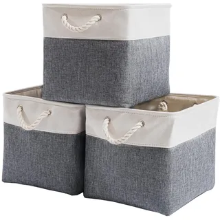 Mangata Aufbewahrungsbox,(33x33x33cm) Aufbewahrungskorb Stoff, Box in Würfel für Schrank, Regal, und Kleidung(Kaltes Grau, 3er Pack)