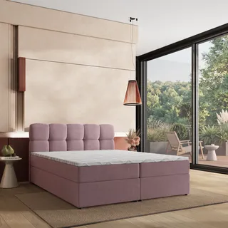 Masseno Boxspringbett MERU 180x200 cm Komplett-Set mit Bonell Matratze und Topper, Polsterbett mit Bettkästen -Rosa, SORO 61 - Rosa