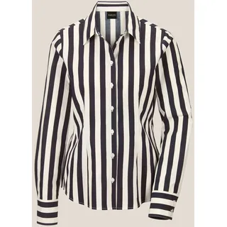 Langarmbluse MADELEINE "Bluse Gestreifte kontraststarke Hemdbluse", Damen, Gr. 44, schwarz (schwarz, wollweiß), Obermaterial: 100% Baumwolle CO., Modern, normal, Blusen Langarmbluse