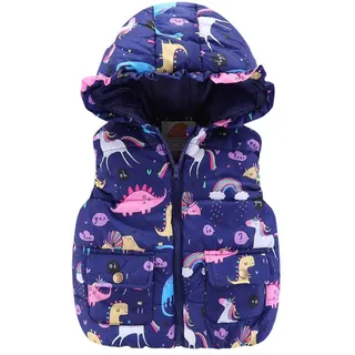 Mud Kingdom Kleinkindmädchen Steppweste Mit Kapuze Gilets Für Mädchen Ärmellose Reißverschluss-Oberbekleidung Niedliches Einhorn-Muster Marineblau 3 Jahre