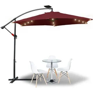 Yakimz 3.5m Sonnenschirm UV40+ Camping Pendelschirm Pavillon LED Solar Gartenschirm mit LED -Rot - Rot