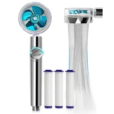 Hochdruck-Duschkopf, wassersparend, Hochdruck-Duschkopf mit Filter und Pause-Schalter,Turbolader-Duschkopf, 360 Grad drehbar, Blau
