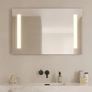 Loevschall Badspiegel mit Beleuchtung, 100x65 cm, LED-Badezimmerspiegel mit Front- und Hintergrundbeleuchtung, Lichtqualität CRI 95 für Natürliche Farben, IP44 Spritzwassergeschützt