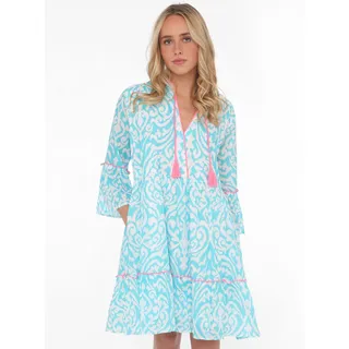 Zwillingsherz Sommerkleid »Kleid "Ornamente"« Eingrifftaschen mit Tasseln, Trompeten Ärmeln und Eingriffstaschen, blau