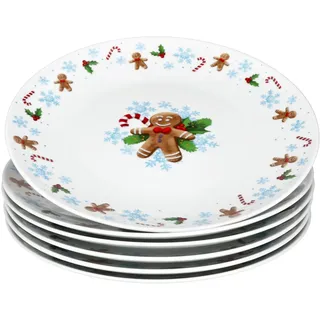 MamboCat 6er Set Candyman Speiseteller I große Porzellan-Speiseteller für 6 Personen mit eisblauem Weihnachtsdekor I Geschirr für Weihnachten, Advent & Nikolaus