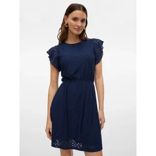 Minikleid VERO MODA "VMTASSA SL FRILL SHORT DRESS JRS NOOS", Damen, Gr. XL, N-Gr, blau (navy blazer), Spitze, Obermaterial: 95% Polyester, 5% Elasthan, unifarben, regular fit kurz, Rundhals, Kleider Minikleid, Materialmix, regular fit