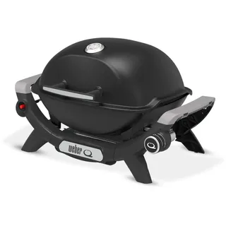 Weber Q 1100N Gasgrill/Tragbarer, leichter Grill für Camping, Terrassen und Balkone mit Hochleistungsbrenner, porzellanemaillierten Gussrosten und elektronischer Zündung, Mitternachtsschwarz
