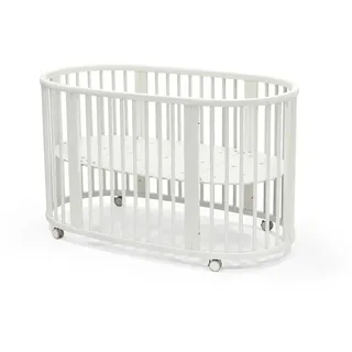 Stokke Gitterbett , Weiß , Holz , Buche , massiv , 74x78x141 cm , zum Juniorbett umbaubar, höhenverstellbar, Lattenrost inklusive , Babymöbel & Kindermöbel, Babyzimmer, Babybetten, Gitterbetten