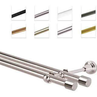 Gardinenstange Vorhangstange 19 mm mit Endkappen, einfache Montage, Wand, 2-läufig, Edelstahl, 400 cm - Silber