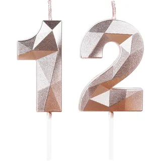 Geburtstagskerzen Zahlen 12 Roségold, 5cm Roségold Geburtstag Kerzen, Tortendeko, Geburtstagskerzen für Geburtstagsdeko, Nummer 12