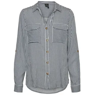 VERO MODA Damen Vmbumpy L/S Shirt New Noos Ptt Bluse, Snow White/Stripes:india Ink, S Petite EU