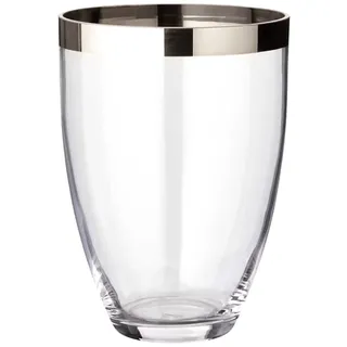 EDZARD Vase Charlotte, rund, Höhe 24 cm, Durchmesser 19 cm, mundgeblasenes Kristallglas mit Platinrand - Glas Vase, Blumenvase, Moderne Tulpenvase
